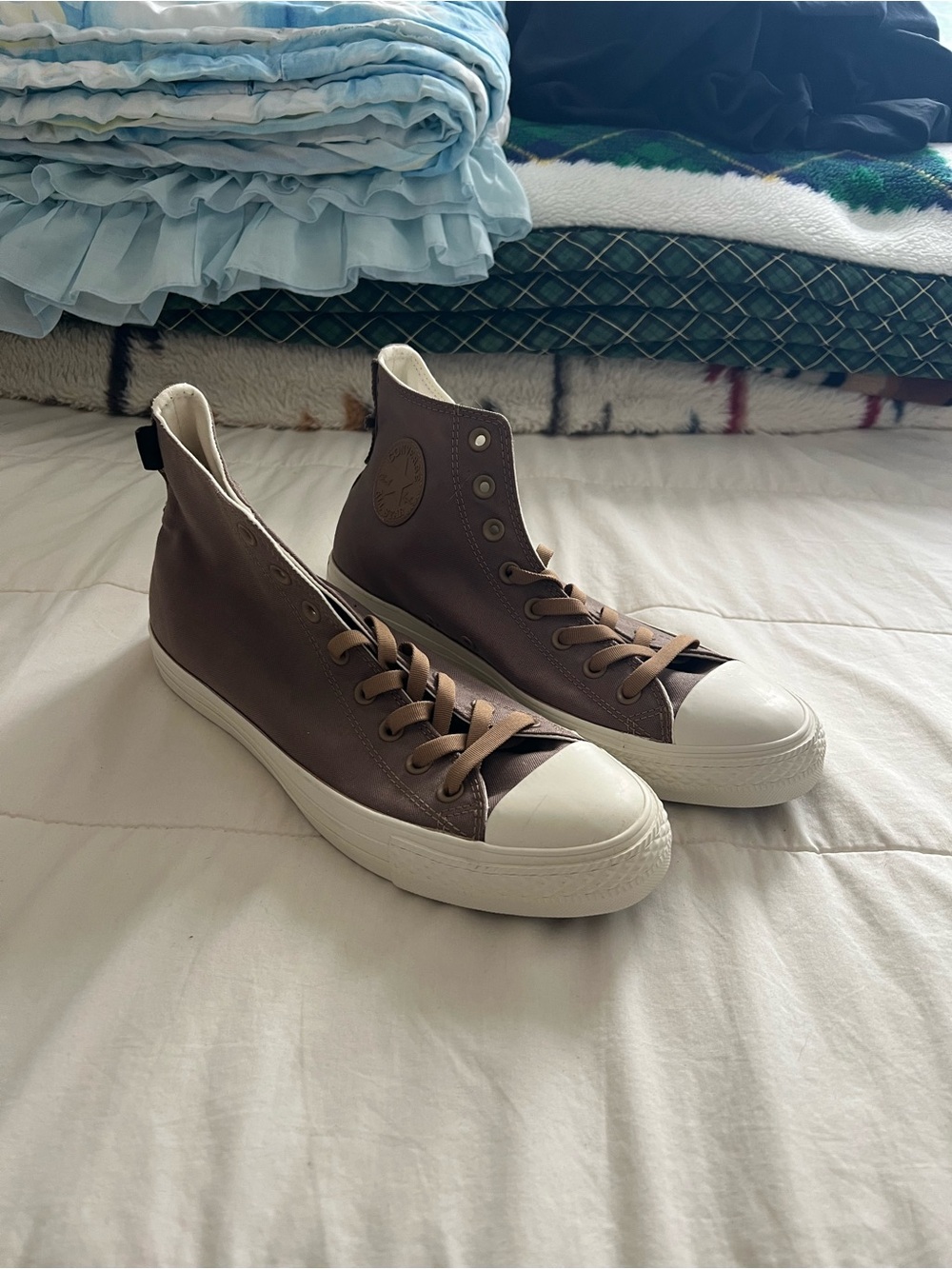 Converse Brown High-Top Canvas Sneakers with White Toe